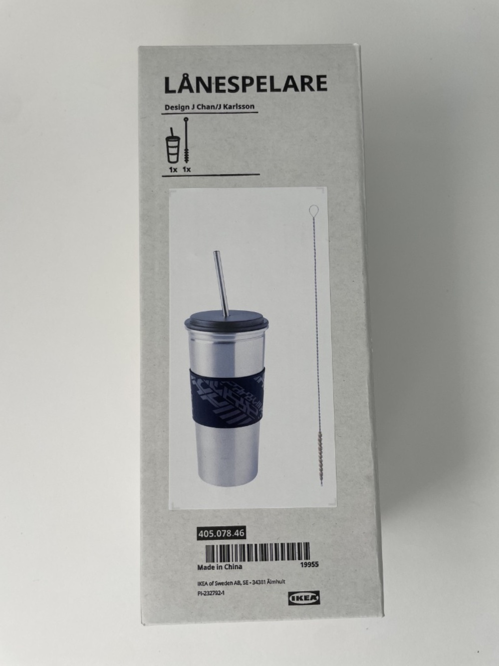 NEW IKEA LÅNESPELARE Tumbler w/ Lid & Straw Silver Black Insulated Cup